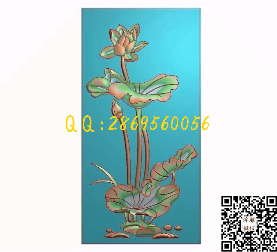 荷花面板 237-469-4_玉雕花件牌子图木雕牙雕挂件46牌精雕图浮雕图